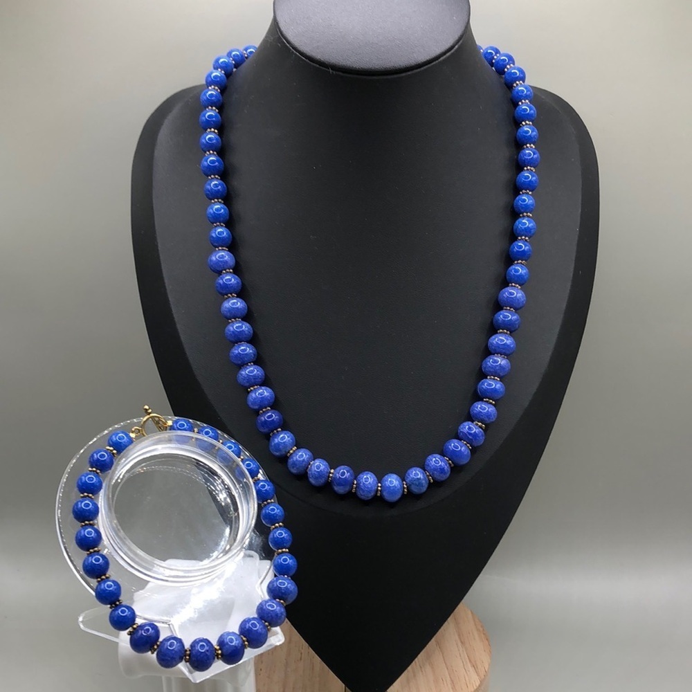 Blue Stone Jewelry Set Necklace and Bracelet Boho